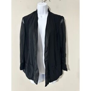 Pure DKNY Black Sheer Open Front Cardigan Jacket Lightweight Size S Viscose Silk